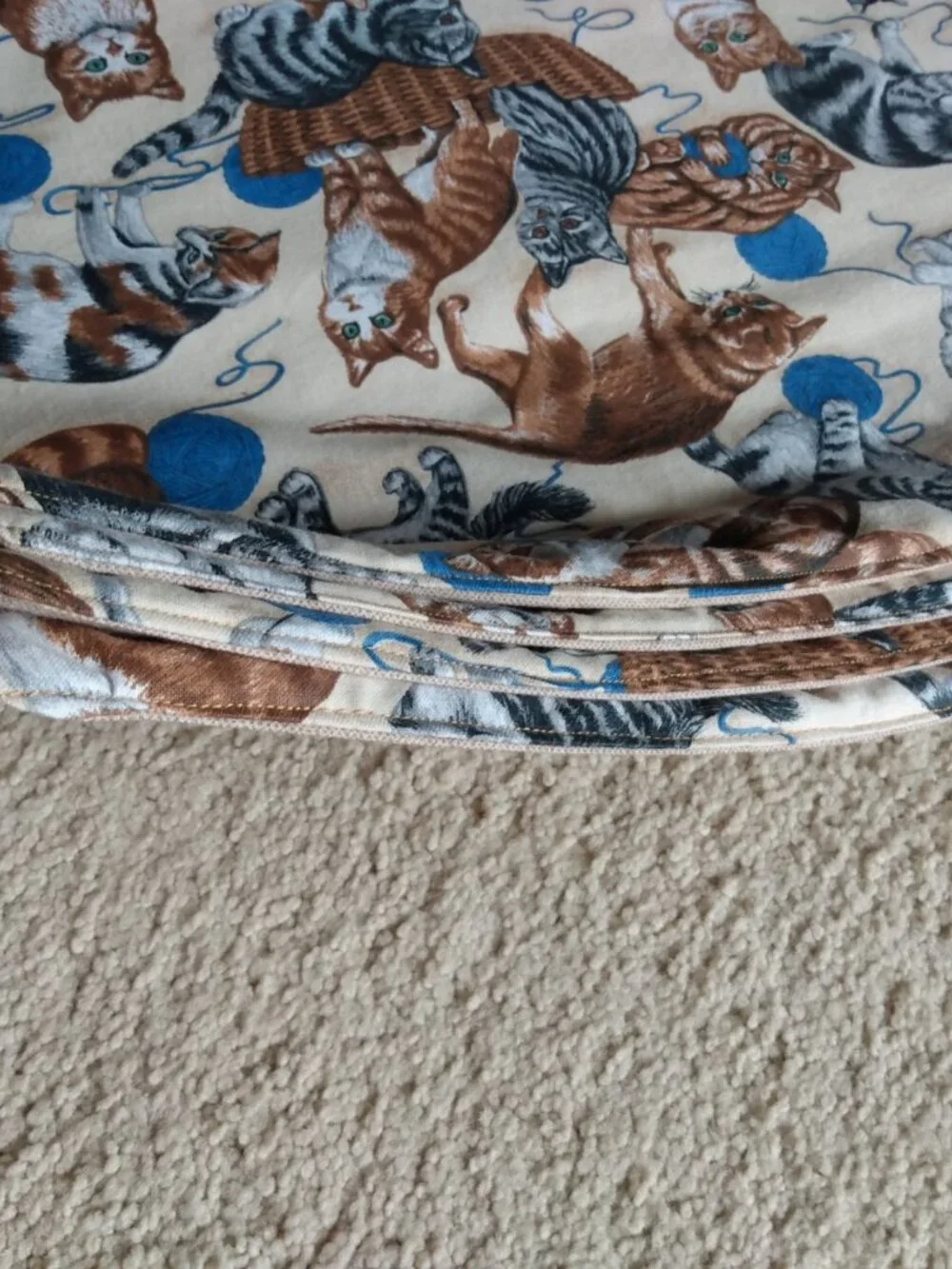 Quilted Kitty Cats Beige Blue Reversible Placemats & Napkins Set of 4 each New
